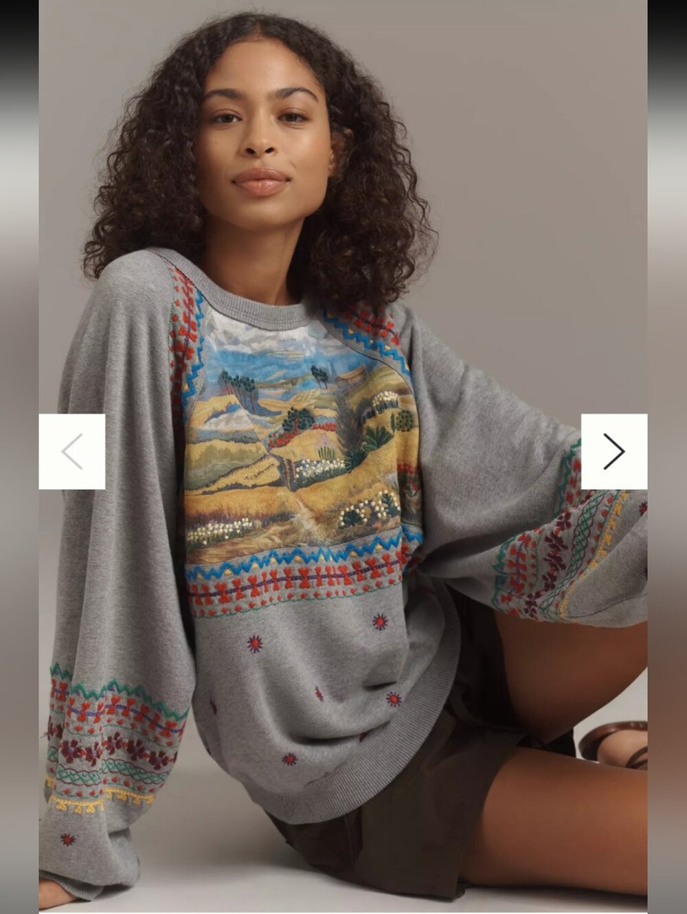 Embroidered Pullover Sweatshirt Country Scene Pilcro Anthropologie 100% Cotton - Picture 2 of 14